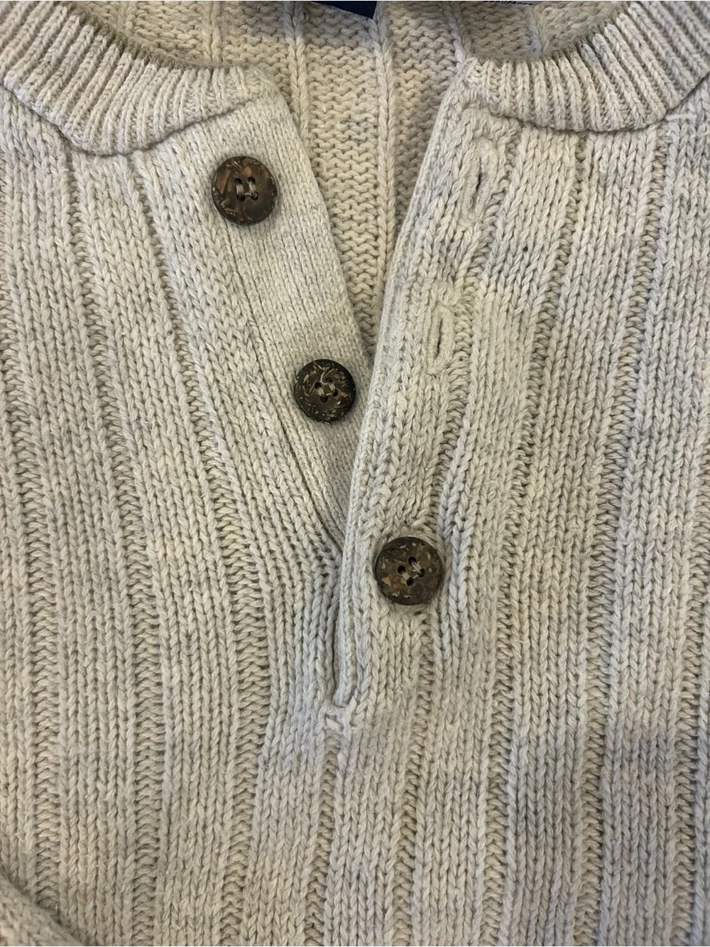 Route 66 Cream Ribbed Henley Sweater
